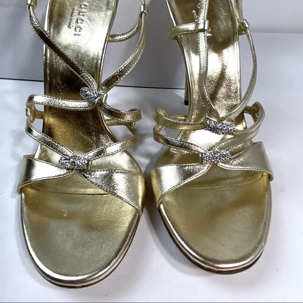 NWT Gucci crystal gold Milady sandals 7.5